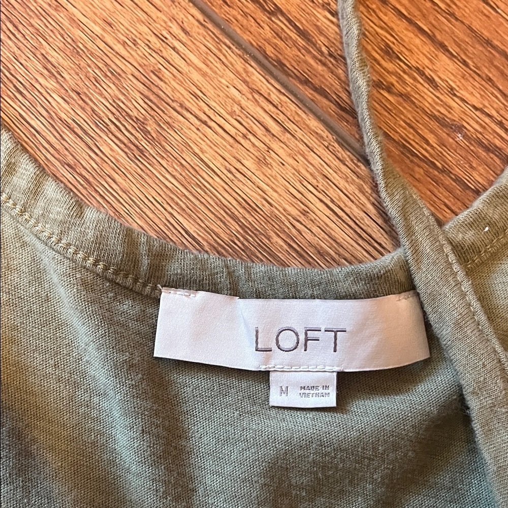 LOFT Olive Green Button-Front Women’s Top Medium - Picture 2 of 6